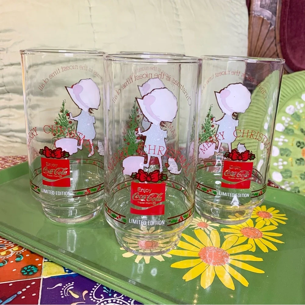 70s Holly Hobbie Christmas Glasses set of 4